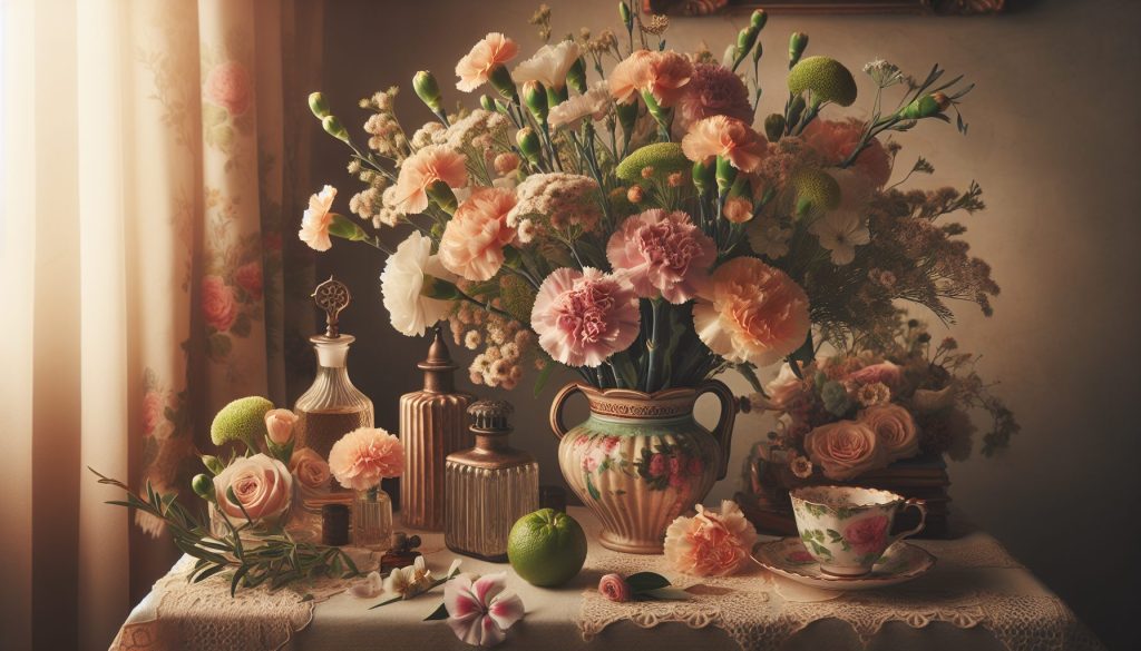 План букет и аромат: гвоздика, бергамот, с ретро-оттенком