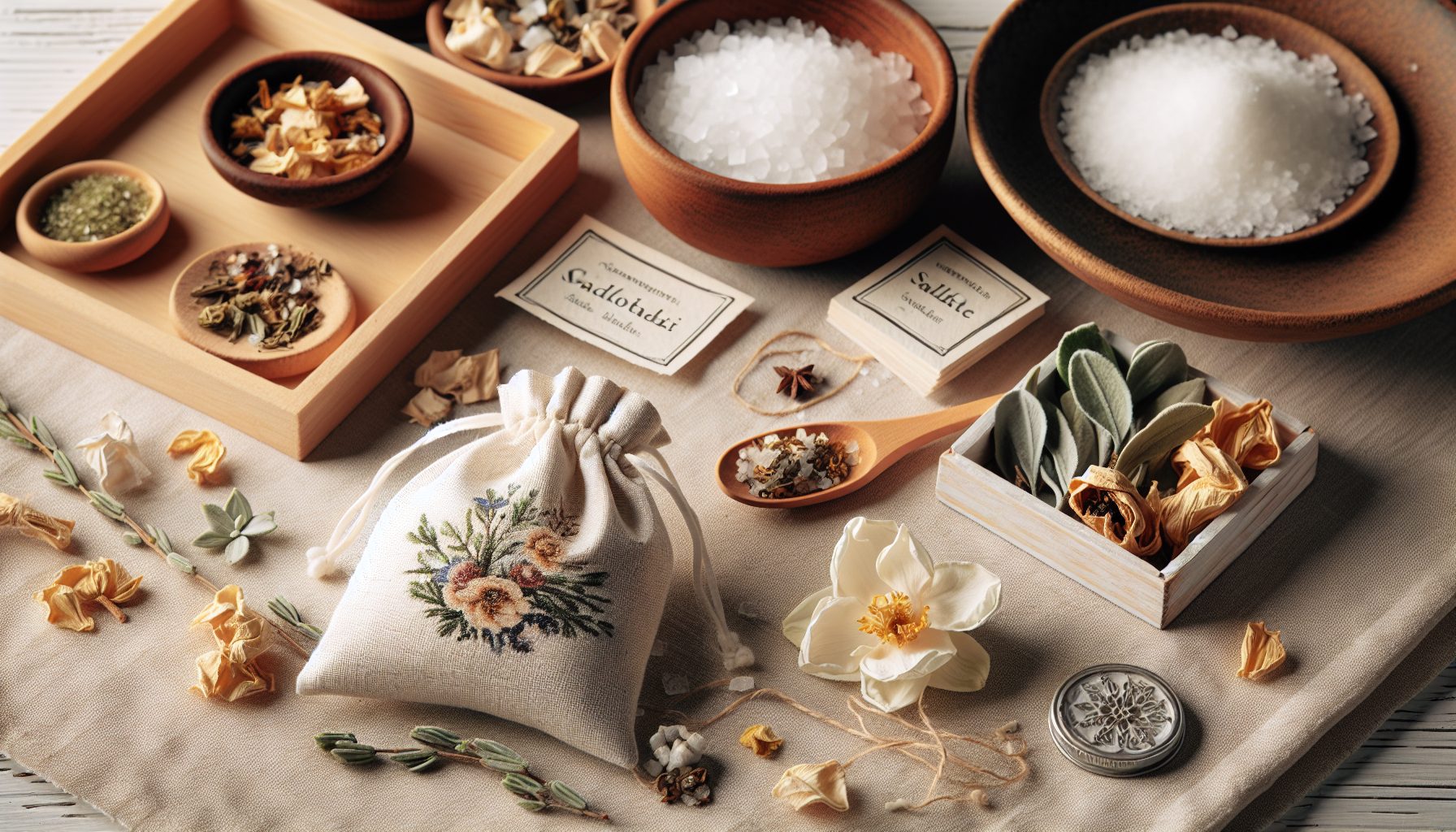 Подготовка базы: сухоцветы, соль и ткань